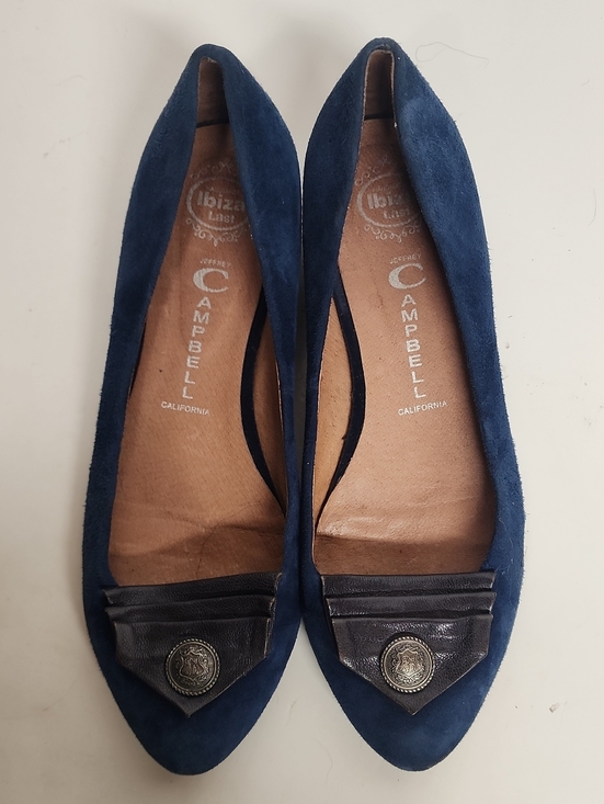 Jeffrey Campbell Shoes - Jeffrey Campbell Deep Navy Suede Pointed Toe Flats with Leather Trim Size 8.5